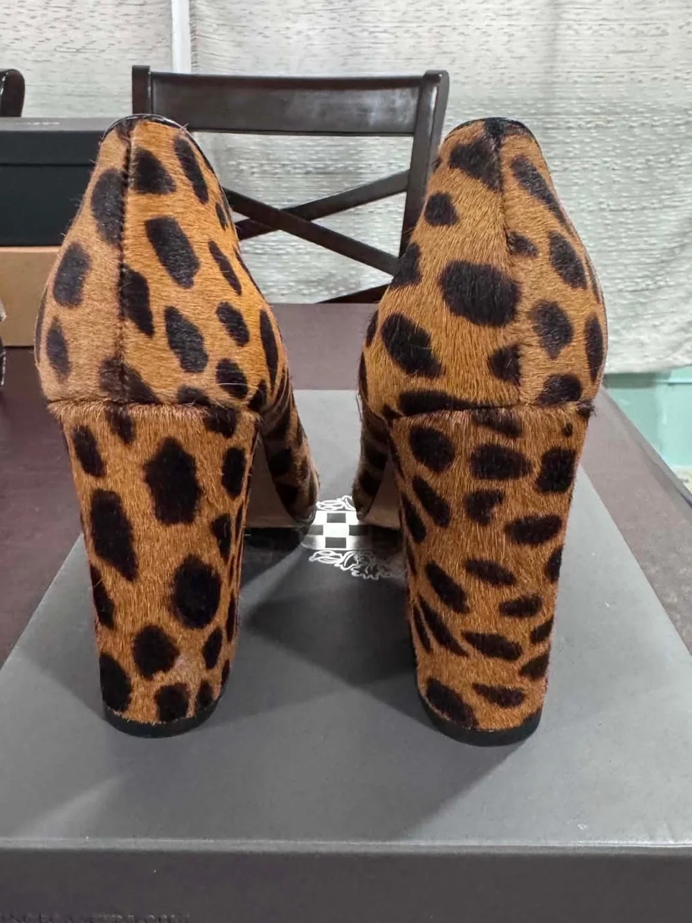 Vince Camuto Leopard-Print Block Heel Pumps in Tan and Black